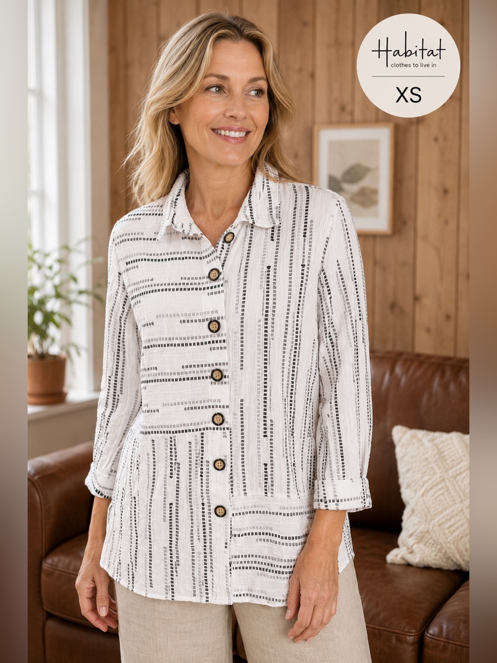 Habitat Clothes to Live In Minimalist Button-Down Shirt Geometric Strip Pattern